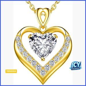 18K Gold Plated S925 Sterling Silver Moissanite Heart Pendant Necklace